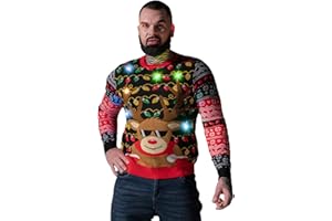 U LOOK UGLY TODAY Unisex Men's LED Christmas Jumper Light Up Novelty Rudolph Santa Reindeer Snowflakes Knitted Xmas Tree Ladies Sweater