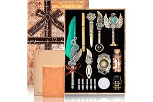 YICMY Quill Pen and Ink Set, Feather Pen Calligraphy Set, Quill Pen with Wax Seal Stamp Set, 8 Letter Paper, Stationery Gift for Handwriting Lover Birthday Christmas