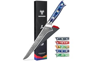 SANMUZUO Coltello filetto 18 cm, Professionale Coltello da Disossare Giapponese Acciaio Damasco Coltello da Cucina Impugnatura Resina - Xuan Series(Blu Zaffiro)