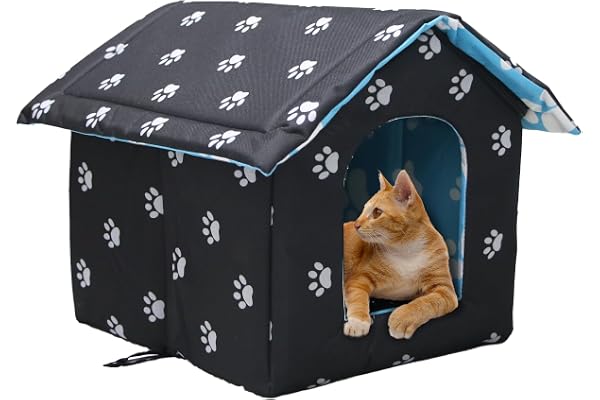 Vinnypet Niche D'extérieur pour Chat Facile à Laver Pliable avec Coussin Amovible Résistant Aux Intempéries Abri Maison pour Chats Imperméable