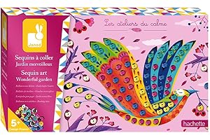 Janod - Coffret Sequins à Coller Jardin Merveilleux - Les Ateliers du Calme - Kit Loisir Créatif Enfant - Apprentissage Motricité Fine et Créativité - Dès 5 ans, J07946