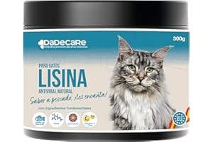 DADECARE Lisina - 300g Suplemento en Polvo de L Lisina - Sabor a Pescado - Fortalecer Sistema Inmune, Prevenir Herpes Felino - Apto para Gatos Jóvenes y Mayores