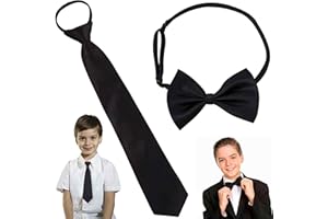 IBXWMNG Czarny krawat dziecięcy z klipsem dla chłopców – jednolite wiązanie, regulowany na wesele, zakończenie szkoły i pokazy