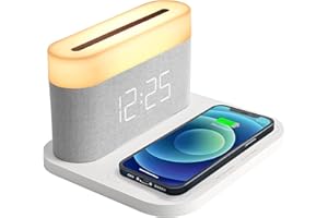 COLSUR Despertador Digital con Cargador Inalámbrico Rápido 15W, Lámpara de Noche LED con Toque Ajustable con Luz Blanca Cálida de 3 Grados, Snooze, 12/24H para Dormitorio, Salón, Adulto