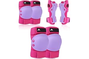 GIEMIT Knieschoner Kinder Protektoren Knieschutz Sport Schoner Inliner Violett & Rosenrot 5 6 7 8 9 10 11 Jahre