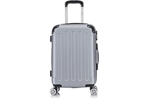 Flexot® Flex-2045 Handgepäck Kabinentrolley Koffer (16 Farben zur Auswahl) Zwillingsrollen Reisekoffer Bordcase Koffer Trolley Hartschale (M, Silber)