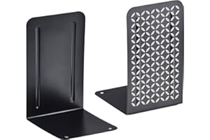 Acrimet Premium Sujetalibros de Metal Resistente (Color Negro con Diseño Plata) (Paquete de 1 par)