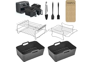 MAGEDON Ninja Air Fryer Accessories, 2Pcs Air Fryer Rack for Grill, Silicone Air Fryer Liners, Air Fryer Paper Liners for Ninja Dual AF300UK AF400UK AF451UK / Tower T17088 Dual Basket Air Fryer 7.6L-9.5L