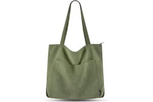 Prite Tote Bag Sac en Velours Côtelé Bandouliere Cabas Femme Homme Sac Fourre Tout avec Fermeture Éclair et Poches