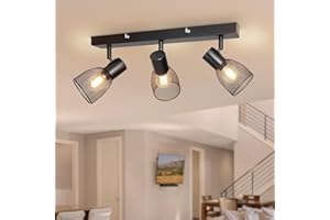 Dehobo Ceiling Lights Spotlights, Kitchen Spotlight Ceiling in Matt Black, 3 Way Ceiling Light Adjustable with Metal Mesh Shades Spot Light Ceilings with E14 Base for Lounge Bedroom