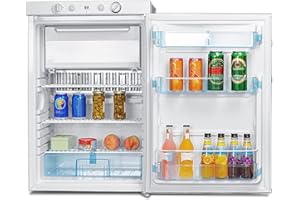 Smad Frigo Trimixte 12V/220V/Gaz, Frigo Combiné avec Congélateur 100L, Réfrigérateur Congélateur Silencieux pour Camping, Maison, Caravane, Garage, Gîte, Mobile-home, Blanc