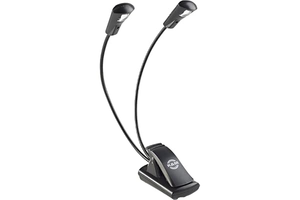 K&M 12243 Lampe de pupitre Double LED FlexLight Schwarz - fixation par clip - 2 cols de cygne flexibles, 2 x 700 Lux