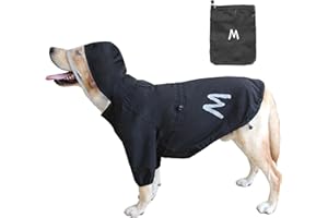 MAMORE Hunde-Regenmantel, Hundeponcho mit transparenter Kapuze und 2 Beinen, wasserdichte und verstellbare Hundejacke mit reflektierenden Streifen für kleine, mittelgroße und große Hunde (schwarz, M)