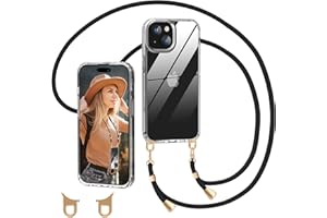 Dniodio Desmontable Funda con Cuerda para iPhone 15, Carcasa Transparente TPU Suave Silicona Case con Colgante Ajustable Collar Correa de Gancho de anilla desmontable de Cuello Cadena Cordón（6.1“）