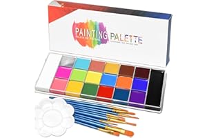 CkFyahp Paleta de aceite de color de cara y cuerpo, profesional de 20 colores, kit de pintura facial neón, con 10 pinceles y paleta de colores para adultos, niños, escenario, espectáculo SFX,