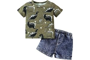 JENJON Vestiti Set per Infantile Bambino Maschio Primaverili Estivi Manica Corta Stampato Carino Maglietta e Jeans Pantaloncini 2Pcs Completo Abiti Outfit