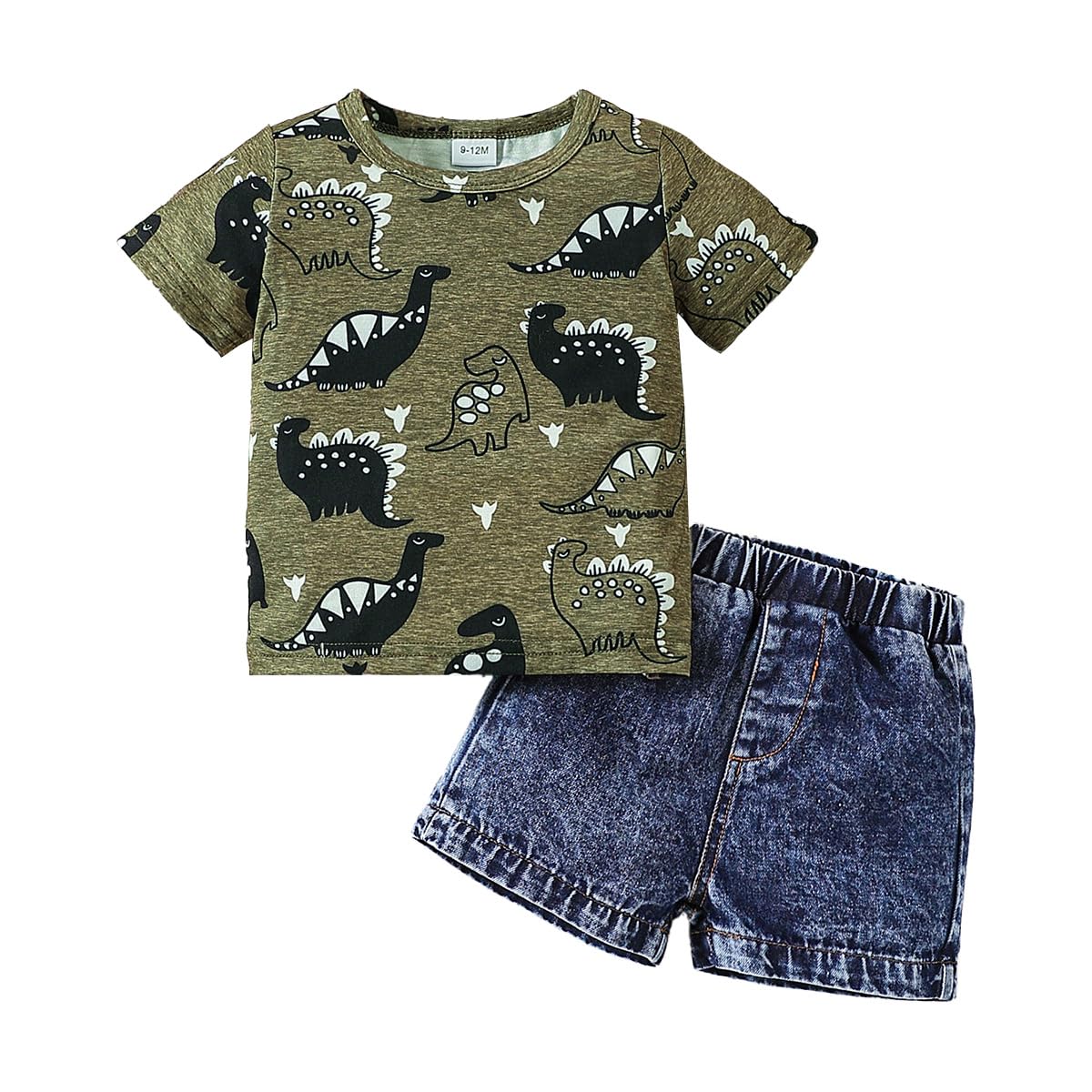 JENJON Vestiti Set per Infantile Bambino Maschio Primaverili Estivi Manica Corta Stampato Carino Maglietta e Jeans Pantaloncini 2Pcs Completo Abiti Outfit - 1