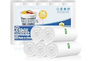 XUXRUS 10 Liter Small Trash Bin Bags Pedal Bin Liners 3 Gallon Trash Bags Wastebasket Liners for Home Office Pet Bathroom,120 Count,White (Fits 2-3 Gallon Bins)