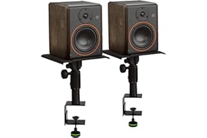 Palmer STUDIMON5 Aktive 5 Zoll Nahfeld-Studiomonitore (2X) und Gravity SP3102TM Monitor-Ständer mit Tischklemme (2X) – Bundle, Schwarz