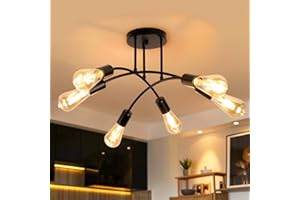 YindaLux Plafonnier Industriel 6 Lumières E27 Lustre Vintage Luminaire Métal, Rétro Éclairage de Plafond, Moderne Lampe Plafond Noir pour Salon Chambre Cuisine Salle à Manger Café Bar