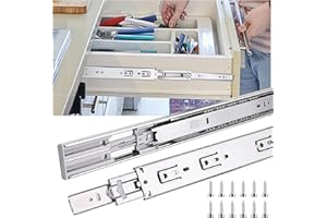 JI2OOYI glissières de tiroir 6 paires (12 pièces),45cm glissiere pour tiroir, amortisseur coulisse tiroir avec roulements à billes, montage latéral,extension complète, capacité de charge 45 Kg,argenté