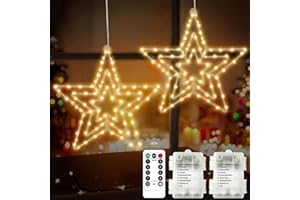 ‎AGOTD AGOTD weihnachtsstern beleuchtet mit 2 Pack 75 LED Warmweiß LED Stern Fenster Lichter, Weihnachtsdeko Lichterkette mit Timer für Fenster Innen Zimmer Balkon Geburtstag Party