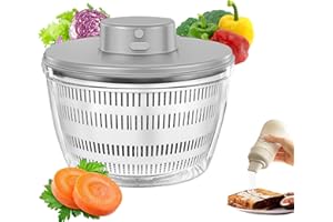 E-Greetshopping Salatschleuder Elektrische Salatschleuder 4 Liter, Automatische Salat Schleuder mit Deckel, USB Aufladbar Salad Spinner Schnell Dörrautomat für Obst Gemüse, mit 350ml Squeeze Flasche