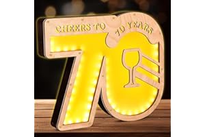 Giftota Upgrade Original 70th Birthday Gift for Women Men, Money Gifts for 70th Birthday with LED Fairy Lights, 2024 Wooden Sign Guest Book, 70th Birthday Decoration, Personalised Gifts for Women Men