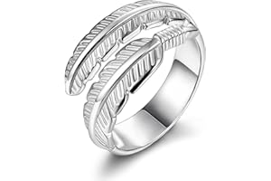 BESTEEL Bague en Argent Sterling 925 pour Femmes Filles Mariage fiançailles Bague éternité Plume Feuilles Bague Ange Ailes Ajustable Ouverture, Argent, sans_pierre, Argent, sans_pierre