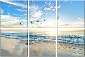 JBER Art Acoustic Panels, 6 Stück selbstklebende große Wandkunst-Gemälde zur Wanddekoration, schallabsorbierende Paneele für Aufnahmestudio, Wohnzimmer und Schlafzimmer, 183 x 121cm(Seabirds)