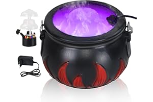 FTJKGH Halloween Hexenkessel Nebelmaschine, Halloween mit Nebel Nebelmaschine mit 12 LED Licht Halloween Hexenkessel Rauchmaschine Halloween Nebler Nebelmacher für Halloween Party Deko Requisite