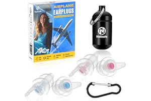 Naiicute Ear Plugs for Flying, 2 Pairs Air Pressure Regulating Earplugs Prevent Ear-Pain & Noise Reducing 25 dB,100x Reusable Soft Plane Earbuds for Adults Child 12 Yrs+, Airplane Travel Essentials