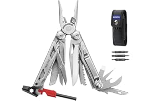 ROCKTOL Multifunktionszange, 22-in-1 Camping-Multitool-Zange mit Feuerstarter, Notfallpfeife, Glasbrecher, Sicherheitsverriegelung und Nylonscheide für Überleben, Camping, Jagd, Wandern