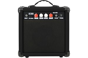 3rd Avenue Wzmacniacz do ćwiczeń gry na gitarze, 15-watowy, z wyjściem słuchawkowym, przełącznikiem przesteru, 2-pasmowym korektorem, regulacją tonu/wzmocnienia – przenośny – w kolorze czarnym