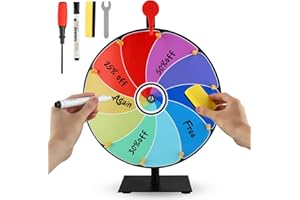 AOFESEL Spinning Prize Wheel, 12 Inch Heavy Duty Roulette Wheel With Stand, Dry Erase Marker and Eraser, 10 Slots Color Tabletop Roulette Spinner of Fortune, for Trade Show, Carnival, Win Fortune Spin Games