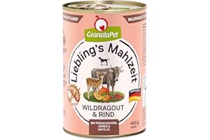 GranataPet Liebling’s Mahlzeit carne di selvaggina e manzo, cibo per cani, cibo umido per cani, scatolette per cani senza cereali e zuccheri aggiunti, alimento cani completo, 6 x 400 g