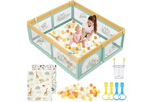 SOFTHOM Laufstall Baby mit Matratze, 150x180cm Laufgitter Baby mit Rutschfestem Boden und Atmungsaktivem Netz, Stabiler und Sicherer Indoor & Outdoor Babyspielplatz, Inkl. 60 SeebäLle, 4 Griffe