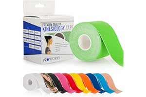 PROWORKS Bande kinesiologie | Rouleau de 5 Mètres Kinesio Tape pour Support Musculaire Elastique pour Exercices, Sports & Périodes de Rétablissements - Gamme de Couleurs