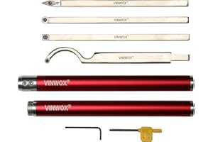 VINWOX 4 PCS Carbide Wood Lathe Turning Tool Set, Carbide Lathe Turning Tool, Including Rougher, Finisher, Detailer, Swan Neck Hollower, Pen Turning tool. Aluminum Alloy Handles with Adjustable Length