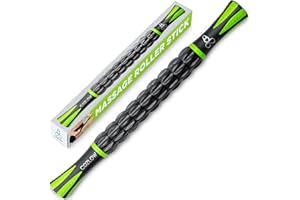 Rodillo muscular – Negro verde – Herramienta de masaje corporal con 9 rodillos y mangos antideslizantes para masaje de tejido profundo y máxima recuperación muscular – por Cozlow