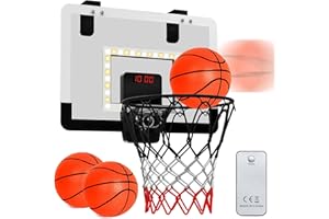 WISHTIME Basketball Hoop Indoor for Kids - Automatic Scoring Foldable Basketball Hoop Mini Basketball Hoop for Door with 2 Balls,Basketball Toy for Kids Boys Teens, Indoor Outdoor Sport Toy Set for Kids