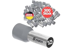 Kalitec AE07508GR - 500 terminali isolati, 0,75 mm², lunghezza 8 mm, prodotto in Germania, qualità industriale