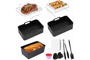 RHM Large Size Air Fryer Accessories, Set of 11 for Ninja Air Fryer Accessories Compatiable with Ninja Foodi Dual Air Fryer Af400UK & AF451UK & Most 9.5L Air Fryers, Upgraded, Silicone Air Fryer Liner