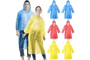 AOBETAK Poncho antipioggia usa e getta impermeabile per adulti, 6 confezioni, impermeabile trasparente con cappuccio, per donne, uomini, adolescenti, viaggi, festival, rosso, blu, giallo