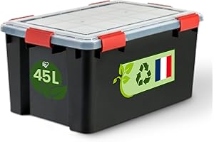 Iris Ohyama, Boite Rangement Hermétique Plastique, 45L, Noir, Couvercle, Joint Etanche, Clips de Fermeture, Empilable, pour Exterieur, Garage, Vetement, Anti Poussiere, WSB-45