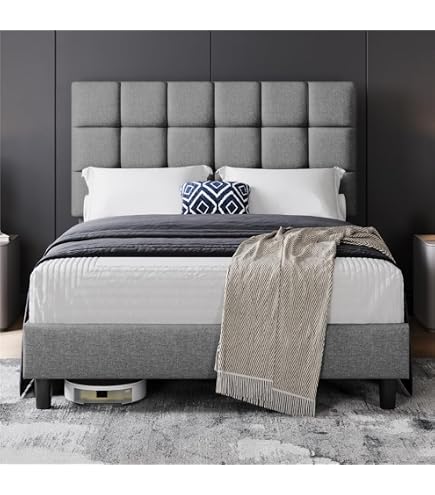 Ensemble Lit + Matelas Mémoire De Forme November - 140x190 Cm, Sommier Stable, Tête De Lit Capitonnée Grise