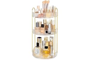 TRIWIND 360 rotating makeup organizer, 3 Tiers skincare cosmetics perfume organizer, Large Capacity dressing table toiletries organizer, spinning make up organiser storage for Vanity Bathroom Bedroom, Clear