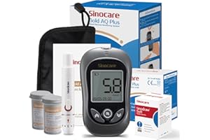 Sinocare Medidor de Glucosa en Sangre, Kit Prueba de Glucosa en Sangre Glucometro 50 x Tiras Prueba Glucosa en Sangre y Dispositivo Punción, Resultado de Prueba Exacto (Gold AQ Plus)