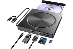 Extern DVD-CD-spelare för PC, USB 3.0, med 2 USB och SD/TF-spår, bärbar optik -/+RW-enhet, för Windows/MacOS/Laptop/Desktop