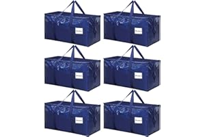 SUNNOW 6 Pack 90L Large Moving Bags, Waterproof Clothes Storage Bags Large Storage Bag with Zips for Clothes Moving Travelling Camping Garden Tools Moving Totes Christmas Storage Containers（Blue）